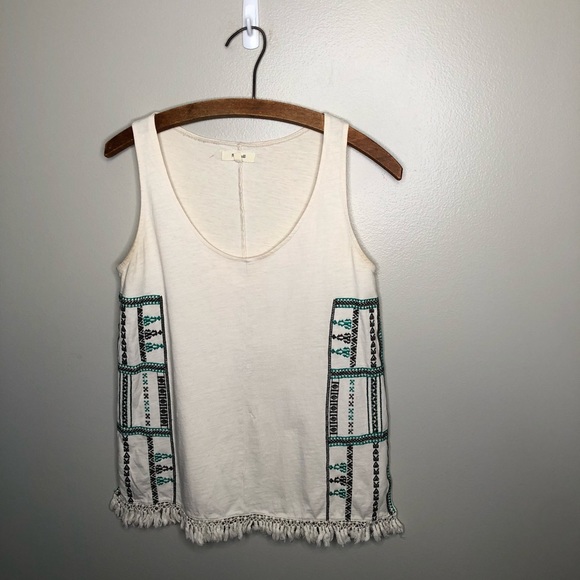 Madewell Tops - Madewell Cream Embroidered Fringe Tank Top